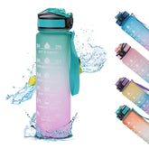 Urbane Home Motivational Water Bottle with Time Marker | Sipper Water Bottle for Kids & Adults with Straw | For Gym, Home, Office & School | Green Purple -1 L